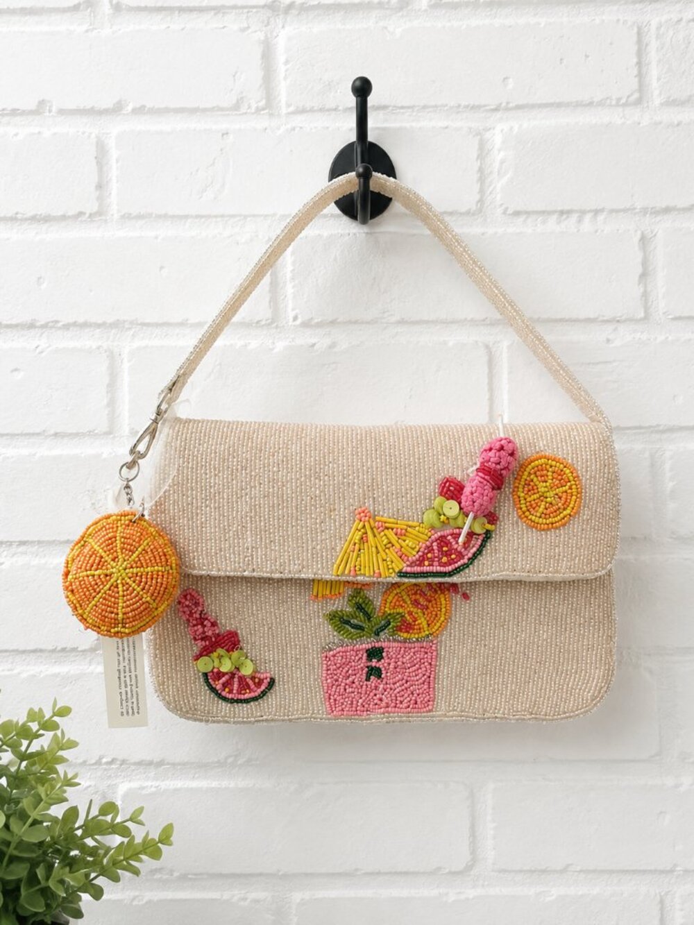 NWT Handcrafted in India Beaded Citrus Bag